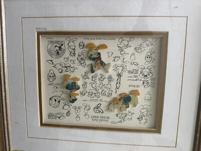 RARE LE  Numbered Disney Framed Donald Duck Model Sketch Sheet Pin Set (3) - Image 1 of 3
