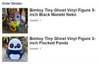 Bimtoy Tiny Ghost Maneki Neko Black & Flocked Panda Sdcc 2021 Fugitive Toys
