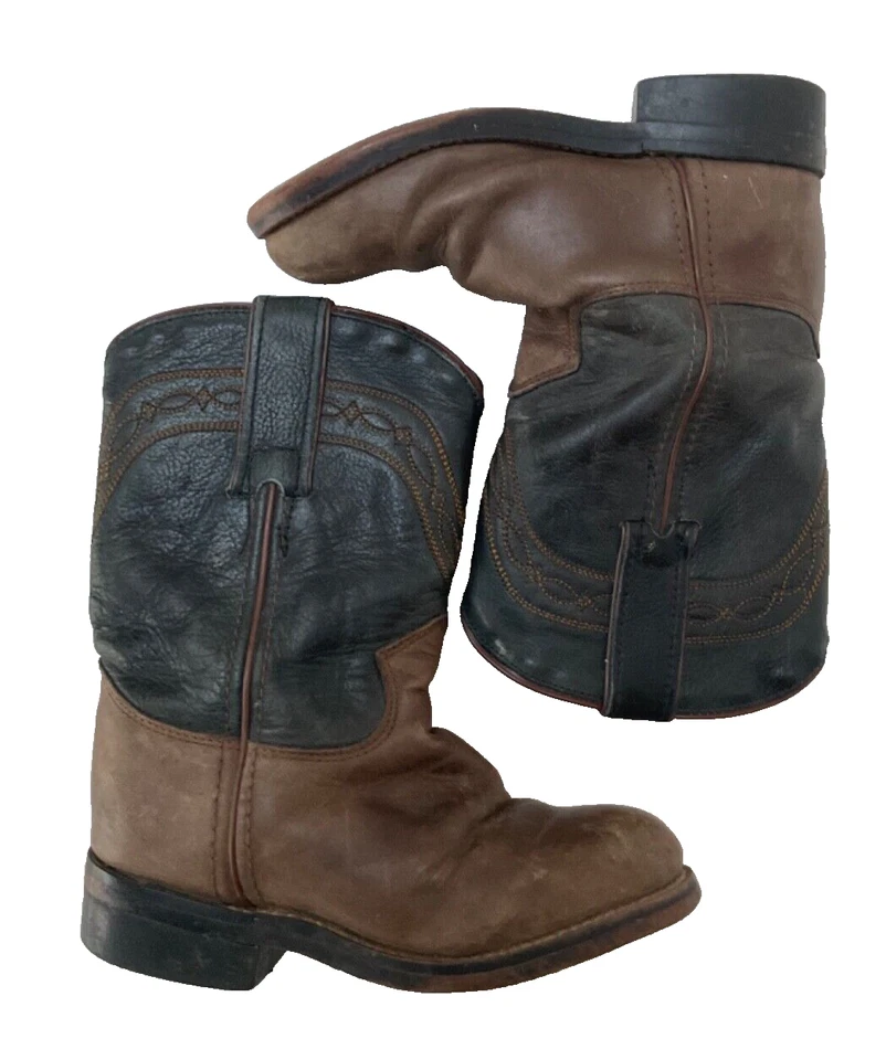 Justin Botas Vaqueras Niños Pequeños Jóvenes Talla 8.5 Marrón Cuero Western Foto 1 de 4