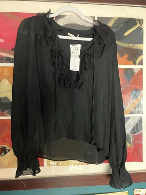Blusa Nanette Lepore Mujer Negra Seda - Talla 8 - Nueva "antiguo stock" Foto 1 de 3