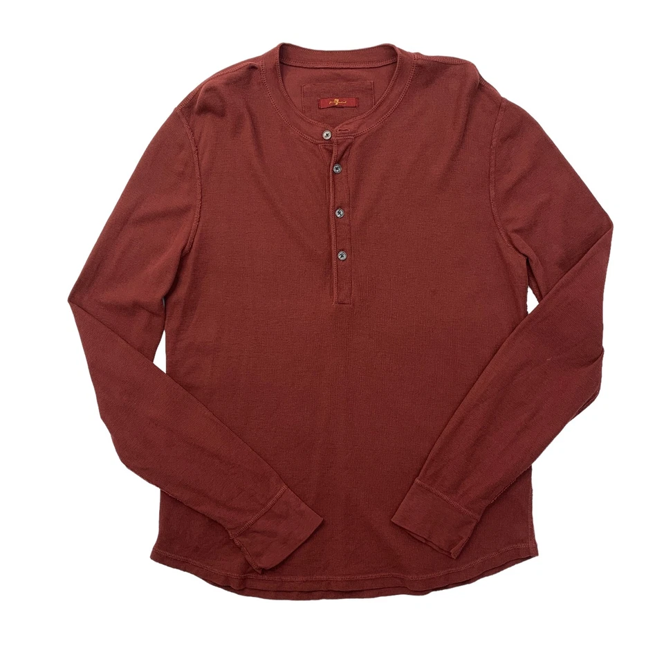 Camisa Henley 7 For All Mankind Hombres S Pequeña Ajustada Elastizada Algodón Manga Larga *LEER Foto 1 de 4
