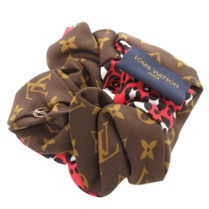 LOUIS VUITTON M77011 Monogram Scrunchie Hair Accessories Brown Red From Japan - Picture 1 of 5