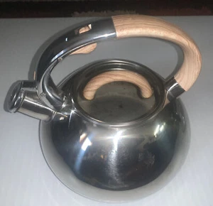 Brandani Stainless Steel Faux Wood Handle Whistling Teapot Induction Tea Kettle - Picture 1 of 8