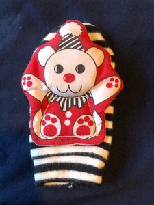 Vintage 5” Bear Baby Hand Rattle Puppet Mitten Mitt Red Black White - Picture 1 of 4