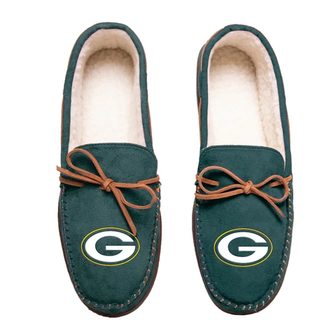 NFL Moccasin Slippers Green Bay Packers Men's M/L sizes Sherpa Lined - Comfy Cover
