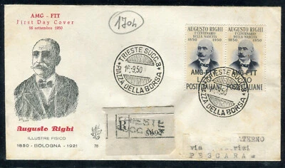 FDC Venetia Club Trieste A 1950 Centenary Of Birth Di Augustus Righi - Image 1 of 2