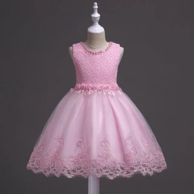 Girls Princess Dress Kids Flower Birthday Bow Bridesmaid Wedding Tulle Dresses - Image 1 of 4