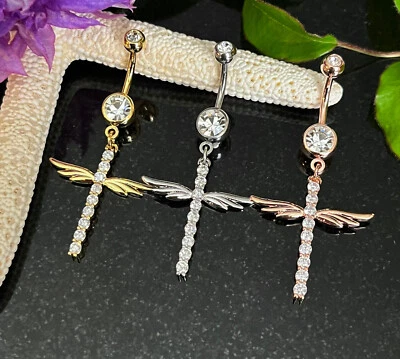 Anillo ombligo cruzado alado gema circonita cúbica 1 pieza perforado ombligo enchapado en oro alas naval Foto 1 de 3