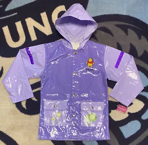 Kids Disney Sz 6 Winnie The Pooh Purple Rain Slicker Rain Coat Reflective Vented - Picture 1 of 12