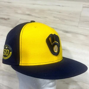 New Era Cap Herren 7 3/8 Blau Gelb 59Fifty Milwaukee Brewers Logo Baseball Mütze - Bild 1 von 11