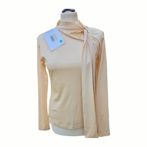 Iris & Ink Cream Tie Neck Long Sleeve Quality Cotton Top New w Tags Size Small - Picture 1 of 8