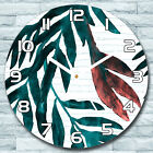 Glass Wall Clock Round fi 30 Painted Leaf Watercolour Leaves art Decor 
