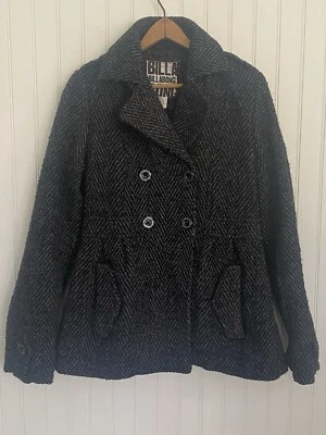 Billabong 黑色 Peacoat 双排扣夹克羊毛中号雪佛龙 — 第 1/4 张图片