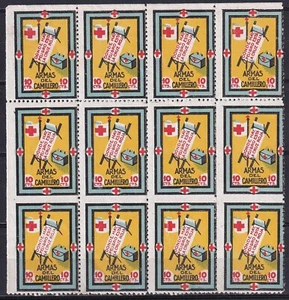 SCW Political Label Red Cross VARIETY IMPERF. HORIZ LAST BLOCK  NO LISTED MNH VF - Picture 1 of 2