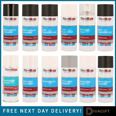 PLASTIKOTE FUNCTIONAL SPRAY PAINT 400ML HIGH TEMP STAIN BLOCK GLOSS DAMP SEAL