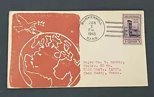 1945 BUNKER HILL MA 4-BAR WWII PATRIOTIC BUXTON CACHET UNLISTED ?! CAMP MAXEY TX - Picture 1 of 2