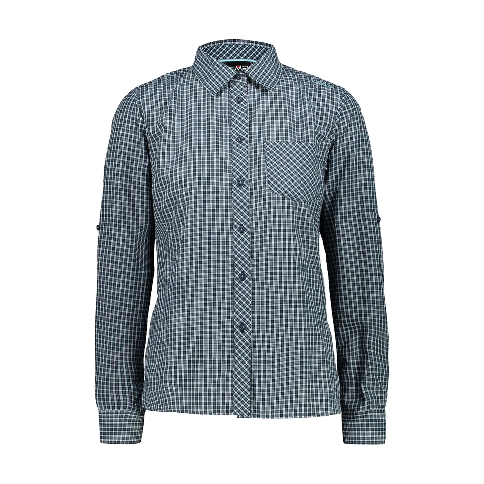 CMP Femmes Blouse Chemise Bleu Foncé Respirant Antibactérien à Carreaux - Photo 1/1