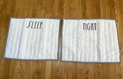 2 fundas de almohada Rae Dunn estándar 26 X 20 “sleep” “tight” blanco negro guinga Foto 1 de 4