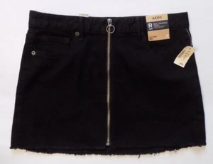 NEW Women's Aeropostale Low Rise Denim Jean Mini Skirt Size 8 Black Zip Front - Picture 1 of 4