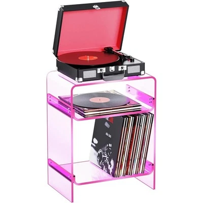 Modern Acrylic Side Table Vinyl Record Player Stand Storage Space Saver New - Image 1 of 4