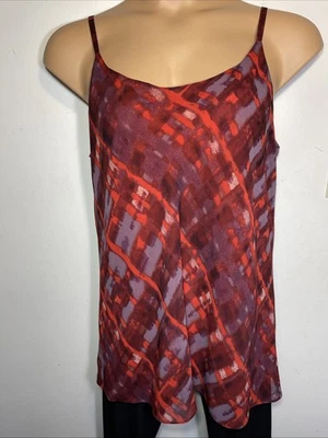 Camiseta sin mangas Cabi camisola #3088 Cherish rojo púrpura túnica geométrica longitud talla L Foto 1 de 4