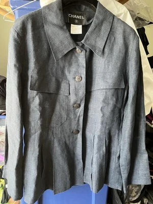 CHAQUETA CHANEL RUNWAY 4~CHANEL PARIS~BOTÓN PRECIOSO LINO ÍNDIGO 40 Foto 1 de 3