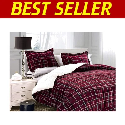 Lujoso juego de edredón a cuadros King/Cal King de gamuza sintética - ideal para todas las estaciones Foto 1 de 4