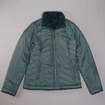 The North Face Reversible Mossbud Jacket Womens Small Green Puffer Sherpa - Image 1 of 4