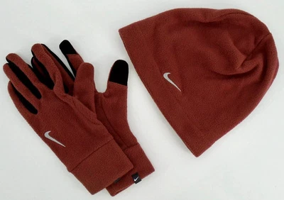 Nike Women's Fleece Beanie Hat and Glove Set M/L Red Sepia/Silver - Image 1 of 3