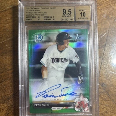 2017 Bowman Draft Chrome Autographs Pavin Smith Green /99 Bgs 9.5 Auto Dbacks - Image 1 of 2
