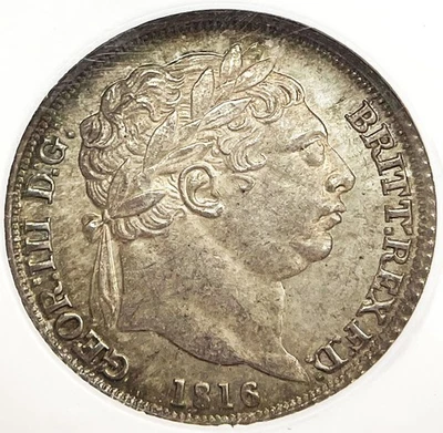 1816 SILVER GREAT BRITAIN 6 PENCE KING GEORGE III COIN NGC MINT STATE 65 - Image 1 of 4