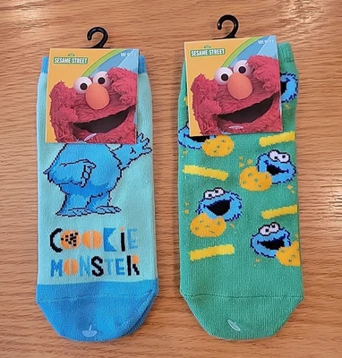NUEVO Lote de 2 pares de calcetines al tobillo Sesame Street Cookie Monster para mujer talla 9-11 Foto 1 de 4