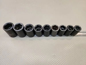 SNAP-ON/OTHER 9 PIECE 6 POINT 1/2" DRIVE SHALLOW IMPACT SOCKET SET Metric - Picture 1 of 6