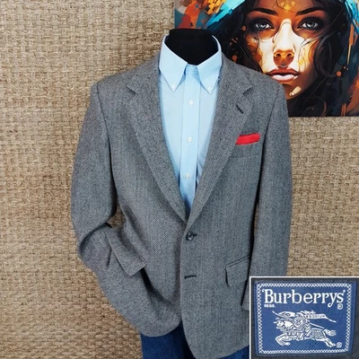 Abrigo deportivo de lana de 2 botones BURBERRY para hombre talla 38 R negro y gris patrón de cabeza de clavo Foto 1 de 4