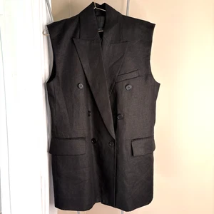 Scanlan Theodore Jacket Womens 12 Black Sleeveless Linen Double Breasted - Picture 1 of 16