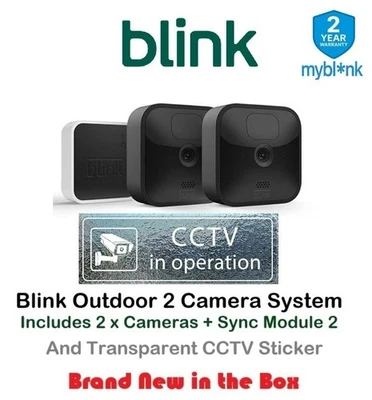 New Blink Wireless HD Smart Security Gen 3, 2 Camera System & Clear CCTV Sticker - Image 1 of 4
