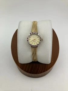 Vtg Deauville by Armitron Ladies 20mm Watch Gold Tone Ruby Diamond Bezel - RUNS - Picture 1 of 22