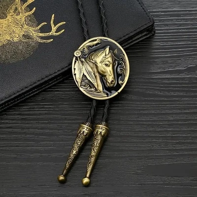 Caballo Tono Dorado Bolo Corbata Western Hombres Vaquero Collar Novio Boda Foto 1 de 4