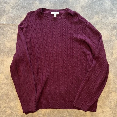 Turnbury Silk Cotton Sweater Men's L Plum Purple Cable Knit Crew Neck Pullover - Image 1 of 4