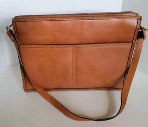 Vintage Tanito Brown Leather Briefcase Shoulder Bag Pockets Zip - Picture 1 of 12