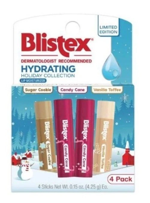 Blistex Holiday Lip Balm 4pc Set Sugar Cookie+Candy Cane+Vanilla Toffee Flavors - Image 1 of 1