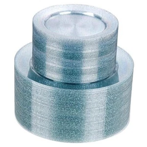 200PCS Blue Plastic Plates - Blue Glitter Plastic Plates - Heavy Duty Blue - Picture 1 of 7