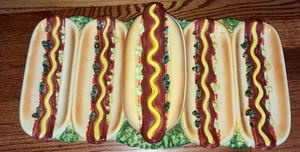 Vintage World Bazaar Hot Dog Serving Tray w/ Lidded Condiment Holder. Cute! - Picture 1 of 8