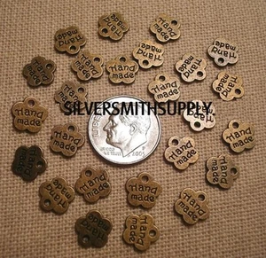 Jewelry tags "handmade" 9mm ant bronze plated signature tags cfp025 25 pc lot - Picture 1 of 3
