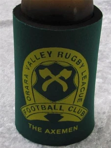 RARE RUSSELL CROWE BEER STUBBY HOLDER TOFOG & ORARA VALLEY AXEMEN RUGBY LEAGUE - Picture 1 of 3