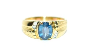 Natural Blue Sapphire & Diamond Ring 10K Solid Gold 1.52tcw Mens Ring Birthstone - Picture 1 of 12