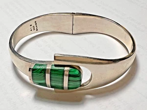 Mexico 925  Sterling Silver Inlaid Malachite Jewelry Bracelet - Picture 1 of 11