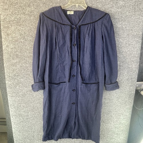 Valentino Boutique cappotto donna taglia 14 blu nero pied de poule lana vintage