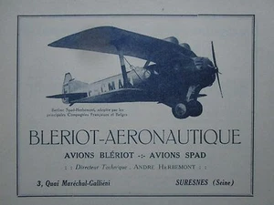 1922 PUB BLERIOT AERONAUTIQUE AVION BERLINE SPAD HERBEMONT ORIGINAL FRENCH AD - Picture 1 of 1