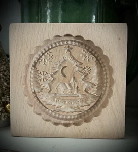 Springerle Cookie Mold Carved Wood House inside a Tree Inside a Winter snowglobe - Picture 1 of 17